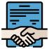 Icône de 2 personnes se serrant la main au dessus d'un document